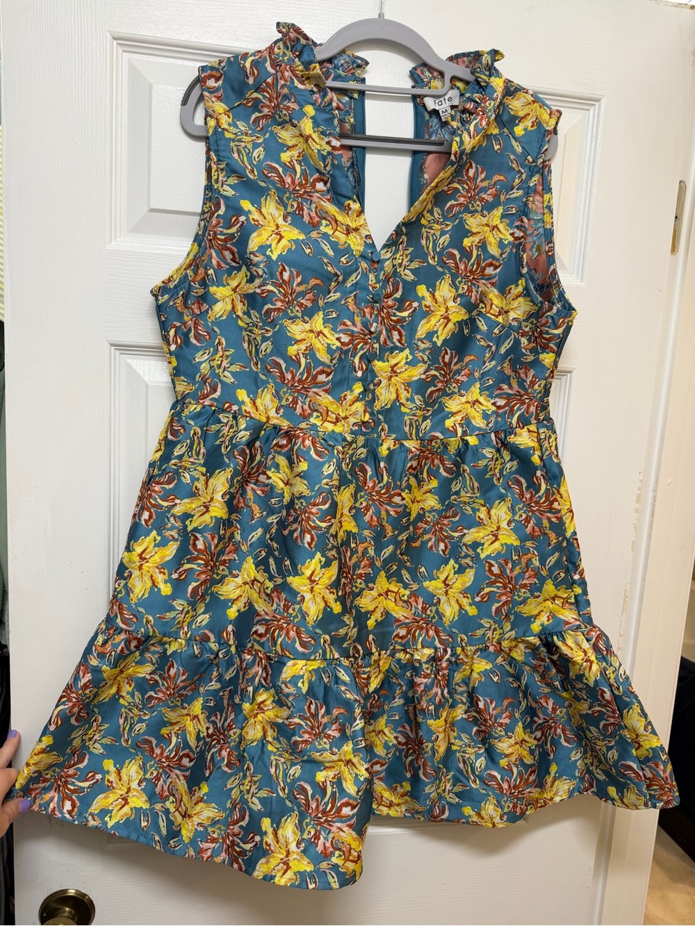 Girls Floral Ruffle Tiered Dress - Blue & Yellow